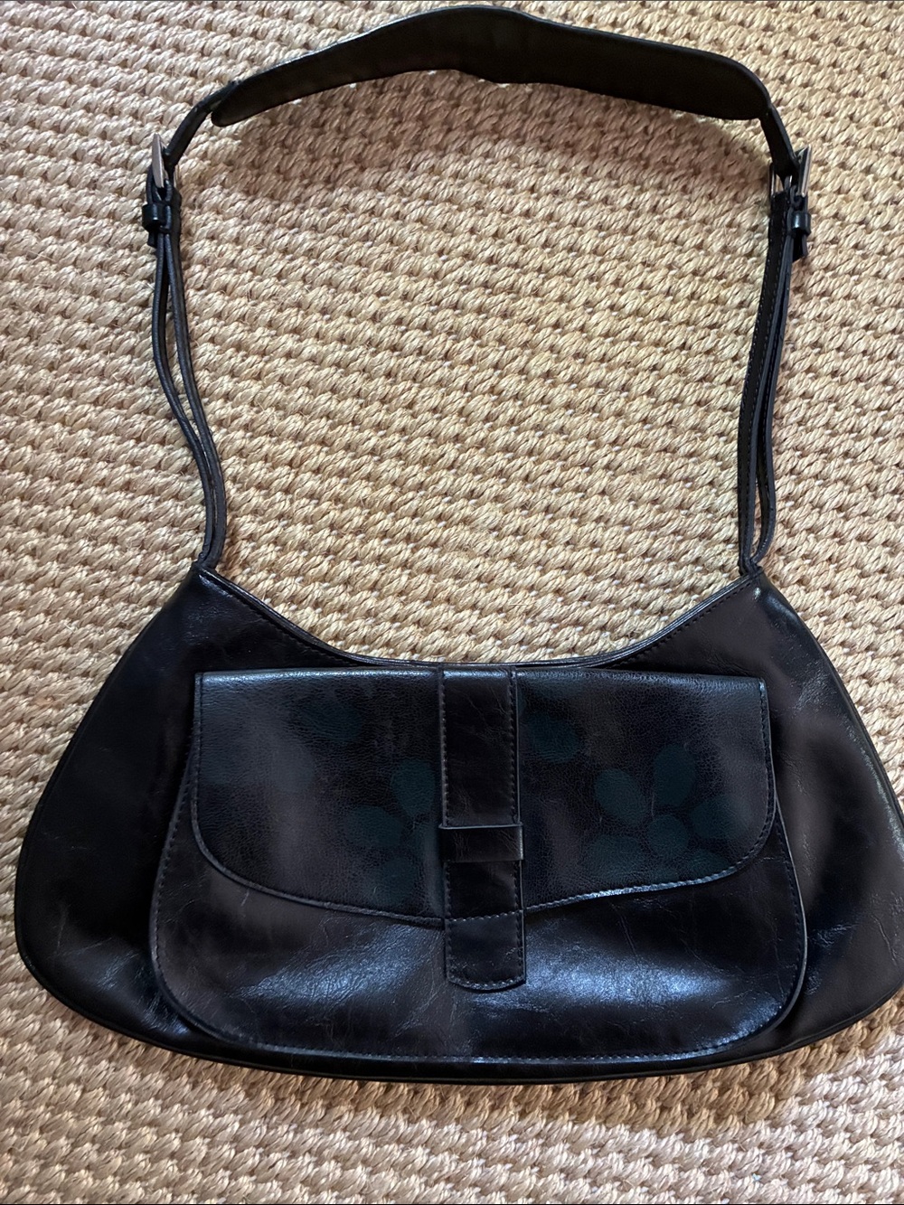 Sabrina Black Women’s Shoulder Bag with Subtle Floral Print